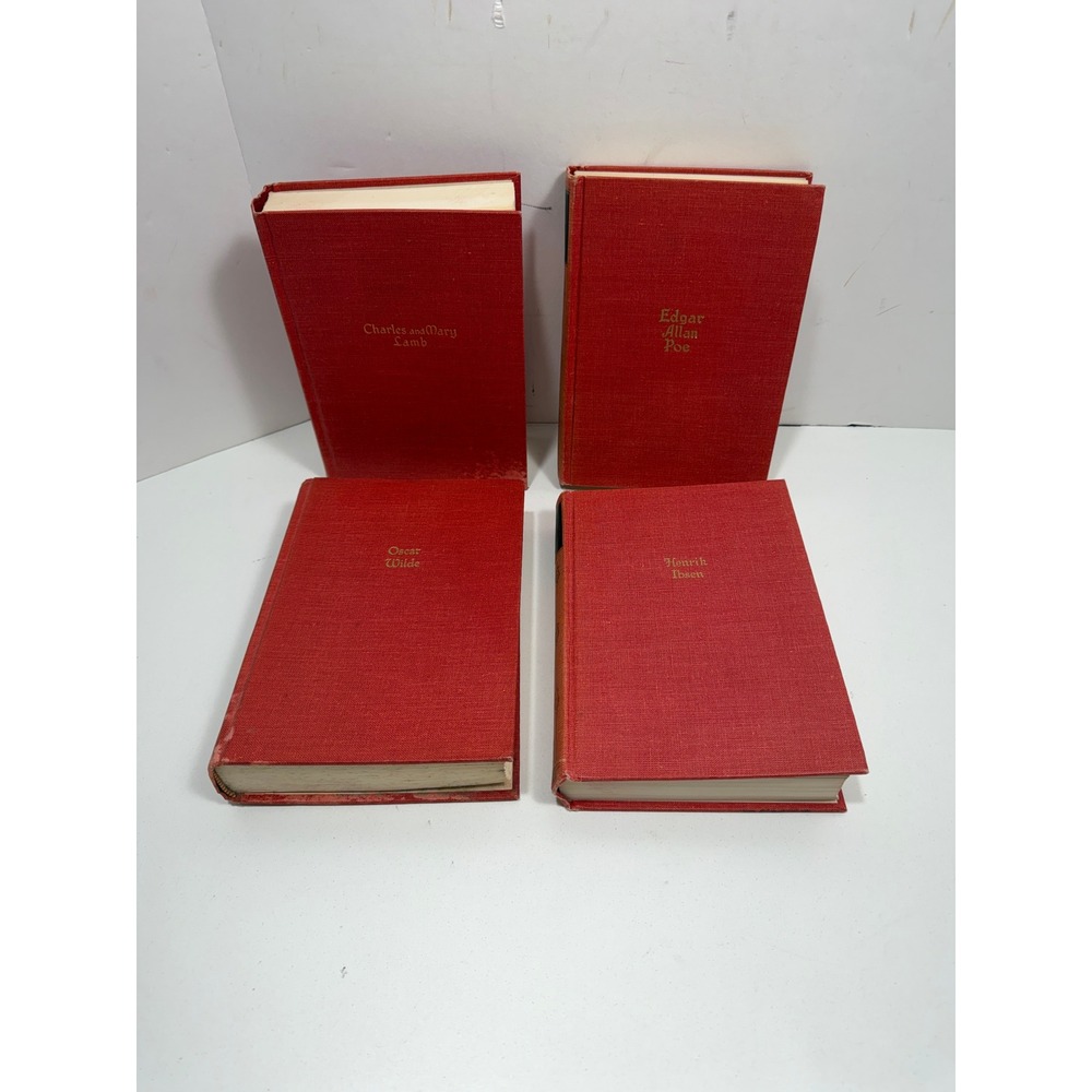 Vintage Walter Black Book Set 4 Poe Wilde Ibsen Lamb Red Cloth Hardcover 1922-32